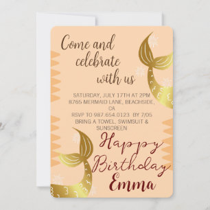 Invitation Sirène Dorée, Célébrez Avec Nous, Sous La Mer