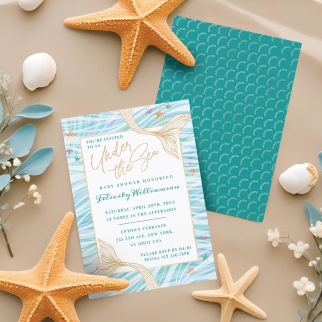 Invitation Sirène Élégante Sous L'Invitation Du Baby shower D (Sleek Mermaid Under The Sea Baby Shower Invitation)