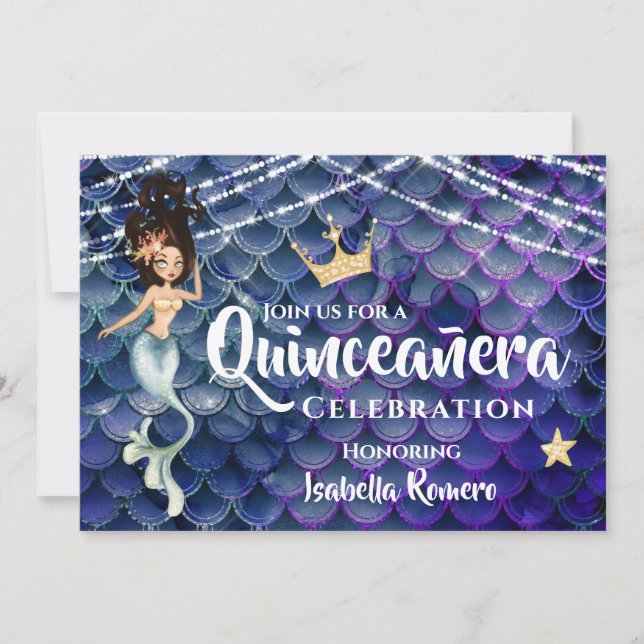 Invitation Sirène en bleu sous la mer avec messe Quinceañera (Devant)