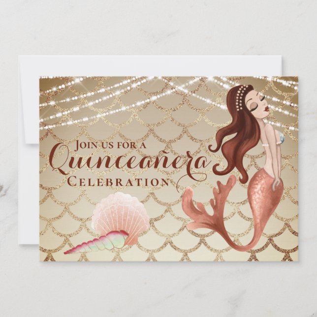 Invitation Sirène en or Rose sous la mer Quinceañera (Devant)