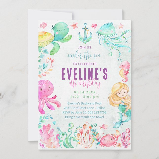 Invitation Sirène et Amis sous l'Océan (Devant)