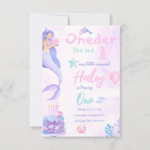 Invitation Sirène Fille Rose et Violet 1er Anniversaire de Bé