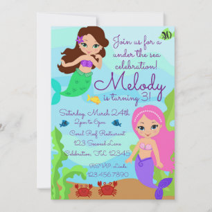 Invitation Sirène Girly sous l'anniversaire de mer