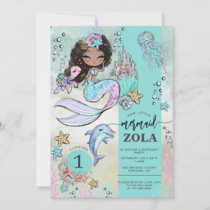 Invitation Sirène modifiable sous la mer 1er anniversaire