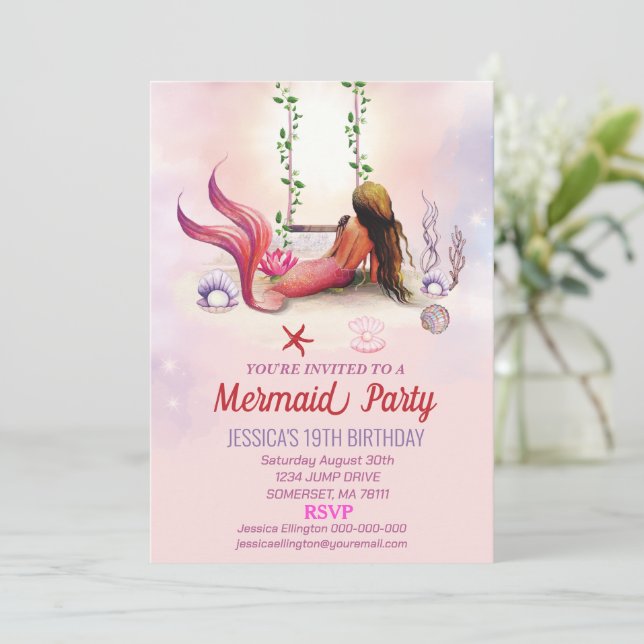 Invitation Sirène Sous La Fête D'Anniversaire De La Mer (Debout devant)