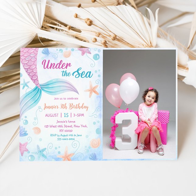 Invitation Sirène sous la mer 3ème fête d'anniversaire Photo (Créateur téléchargé)