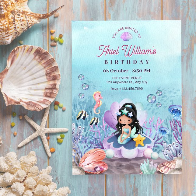 Invitation Sirène sous la mer anniversaire (Créateur téléchargé)