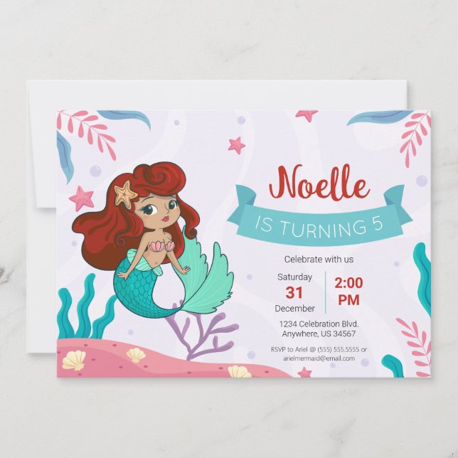 Invitation Sirène sous la mer Anniversaire (Devant)
