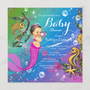 Invitation Sirène sous la mer Baby shower de sirène Brunette