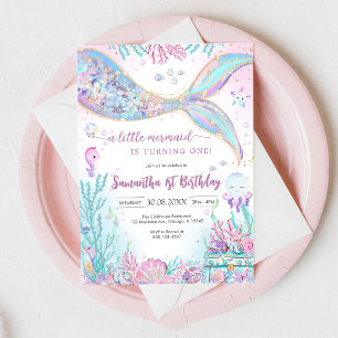 Invitation Sirène sous la mer éclaboussures anniversaire