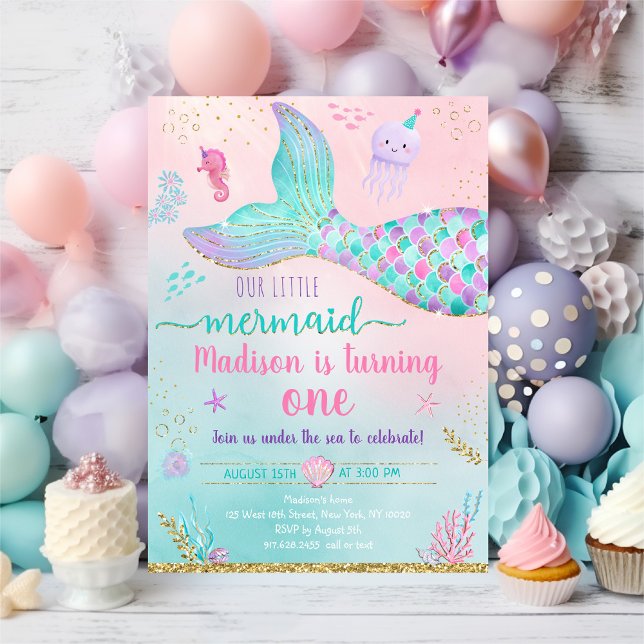 Invitation Sirène Sous La Mer Or Rose Anniversaire (Créateur téléchargé)