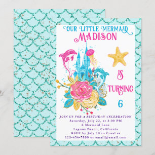 Invitation Sirène sous la mer Parties scintillant Turquoise A
