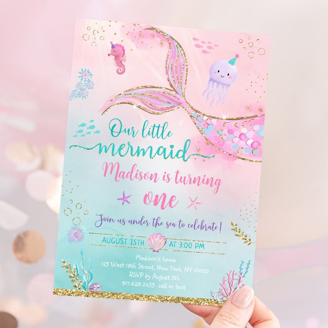 Invitation Sirène Sous La Mer Rose Violet Anniversaire (Créateur téléchargé)