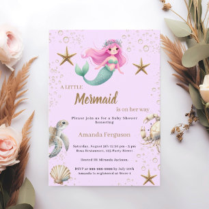 Invitation Sirène sous la mer rose violet Baby Shower