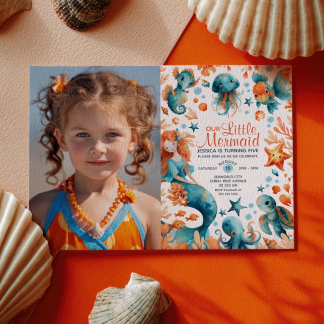 Invitation Sirène Sous La Photo D'Anniversaire D'Une Fille De (Créateur téléchargé)