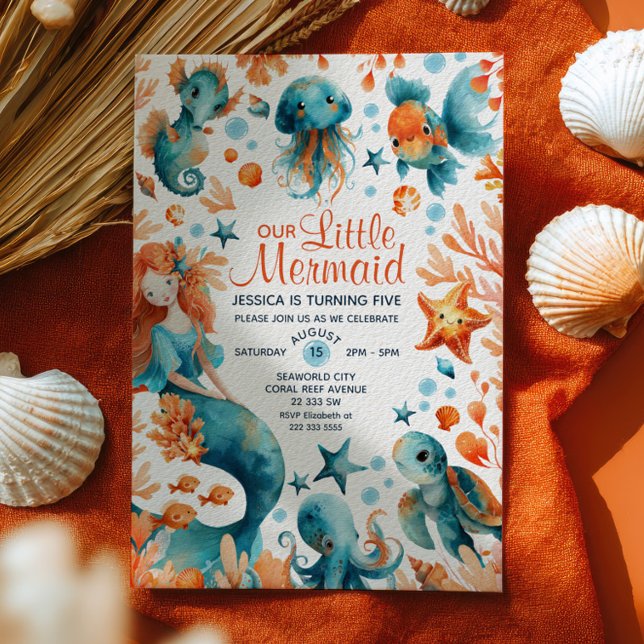 Invitation Sirène Sous L'Aquarelle De Mer Anniversaire Des En (Créateur téléchargé)