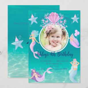 Invitation Sirène sous l'aquarelle de mer fête des enfants de