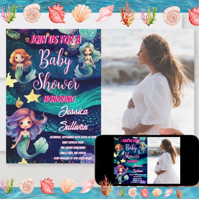 Invitation Sirène Sous Le Baby shower Photo Sea Galaxy (Mermaid Ocean Galaxy Baby Shower Invitation)