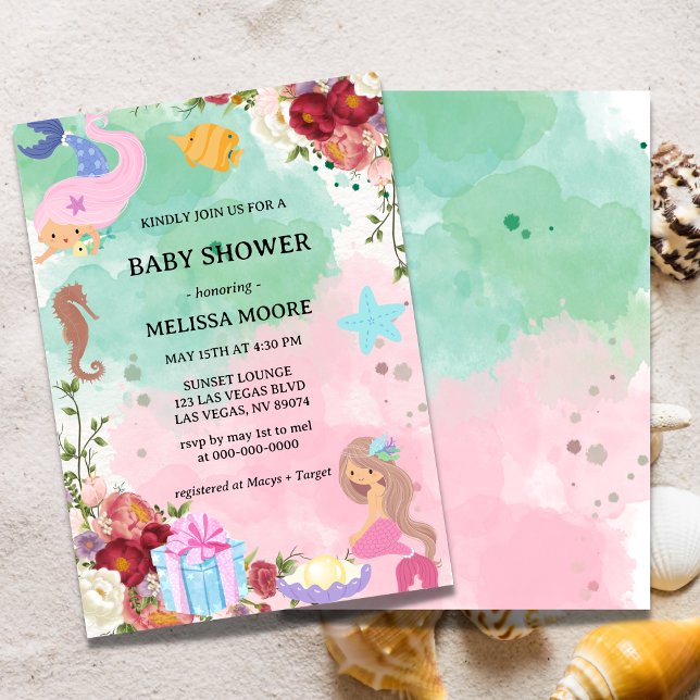 Invitation Sirène Sous L'Invitation Du Baby shower De Mer (Créateur téléchargé)