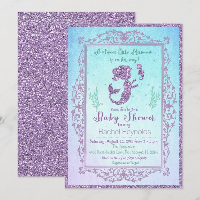 Invitation Sirène sous l'invitation du Baby shower marin (Devant / Derrière)
