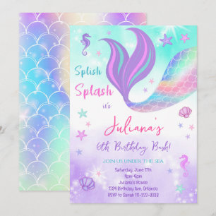 Invitation Sirène Turquoise pourpre sous la mer Anniversaire