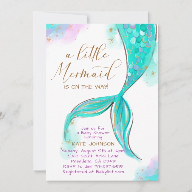 Invitation Sirène Turquoise Sous Le Baby shower Océanique De  (Devant)