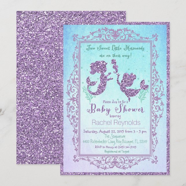 Invitation Sirène TWIN sous l'invitation du Baby shower de la (Devant / Derrière)