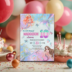 Invitation Sirènes Paillettes Rose Violet Fête d'anniversaire