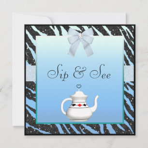Invitation Sirotez et voyez le baby shower bleu et noir