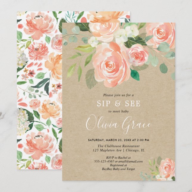 Invitation Sirotez et voyez le bébé rustique de fille de (Devant / Derrière)