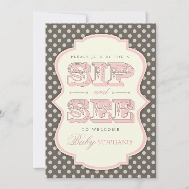 Invitation Sirotez et voyez une douce petite fille rose Invit (Devant)