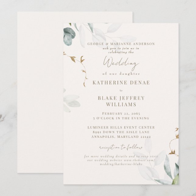 Invitation Site Botanique Champagne Lumière Mariage II (Devant / Derrière)