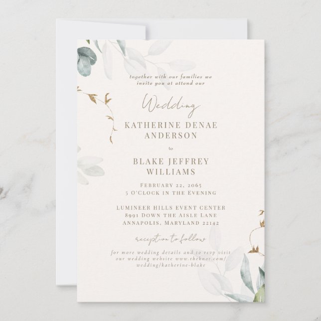 Invitation Site Botanique Champagne Lumière Mariage III (Devant)