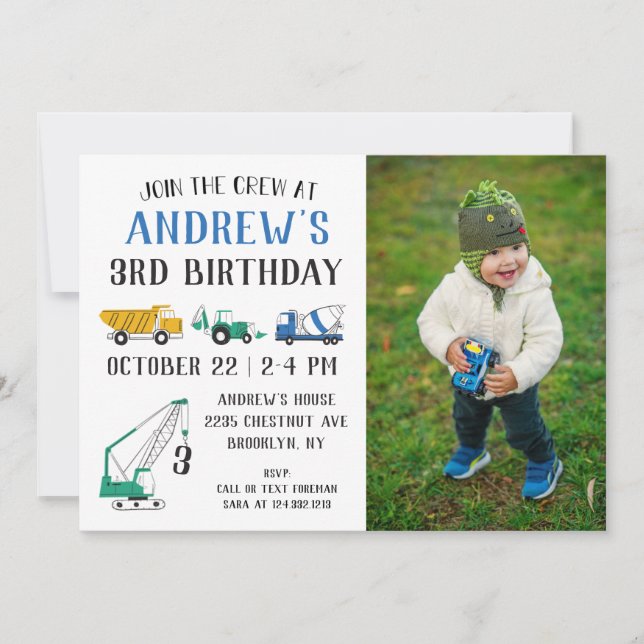 Invitation Site de construction moderne Photo Anniversaire In (Devant)