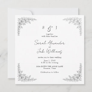 Invitation Site Web de Mariage Floral Vintage Carré