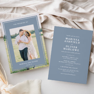 Invitation Site Web de Mariage Photo Cadre Double Face Bleu