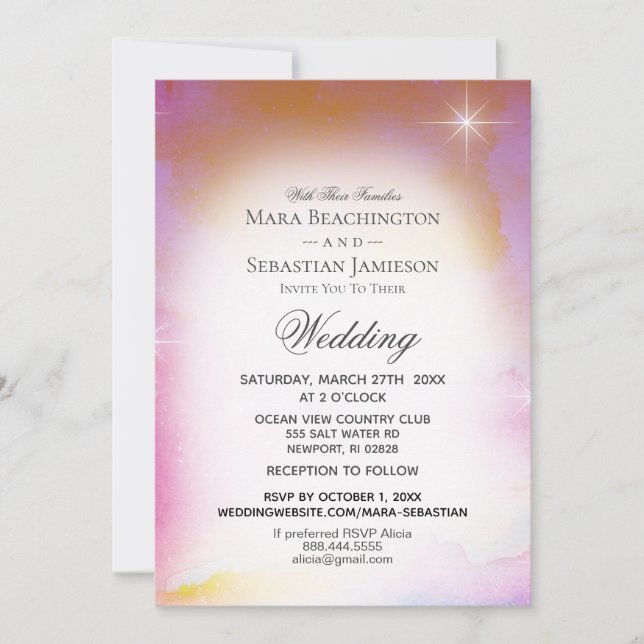 Invitation *~ Site Web RSVP Mariage céleste nébuleux cosmique (Devant)