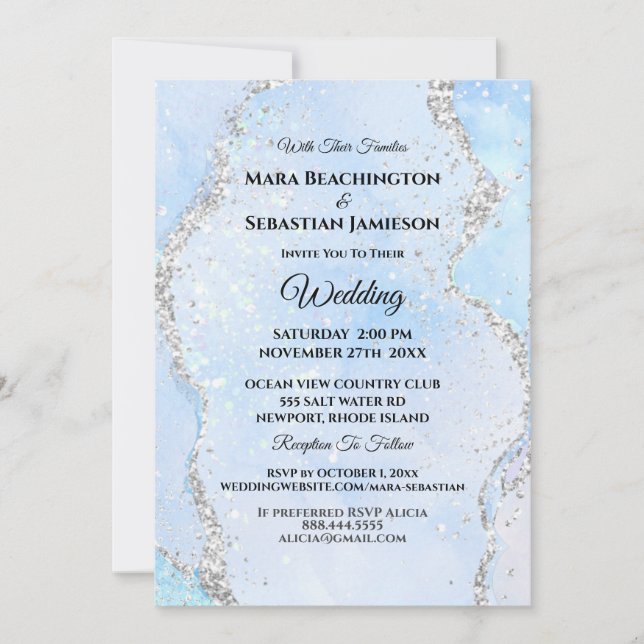 Invitation *~* Site Web RSVP - Mariage Ocean AGATE Blue AR13 (Devant)