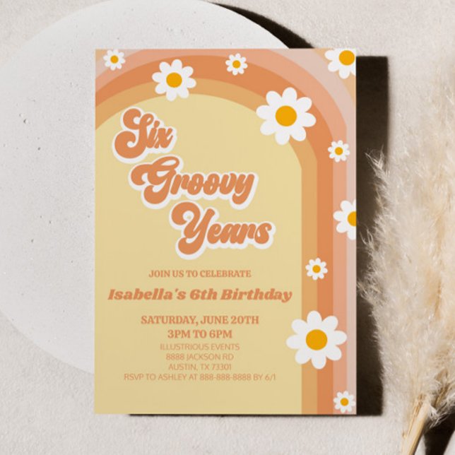 Invitation Six années Super Retro Daisy 6e fête d'anniversair (Créateur téléchargé)