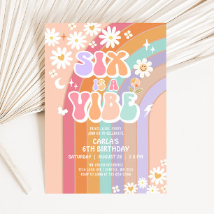 Invitation SIX est une ambiance Daisy Rainbow Groovy 6e anniv