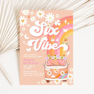 Invitation Six est Une Vibe Fille rose Peach Daisy 6e anniver