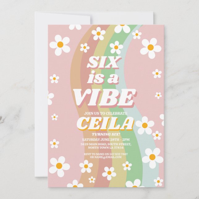 Invitation Six est une Vibe Retro 6e Super Rose Girl 1970 (Devant)