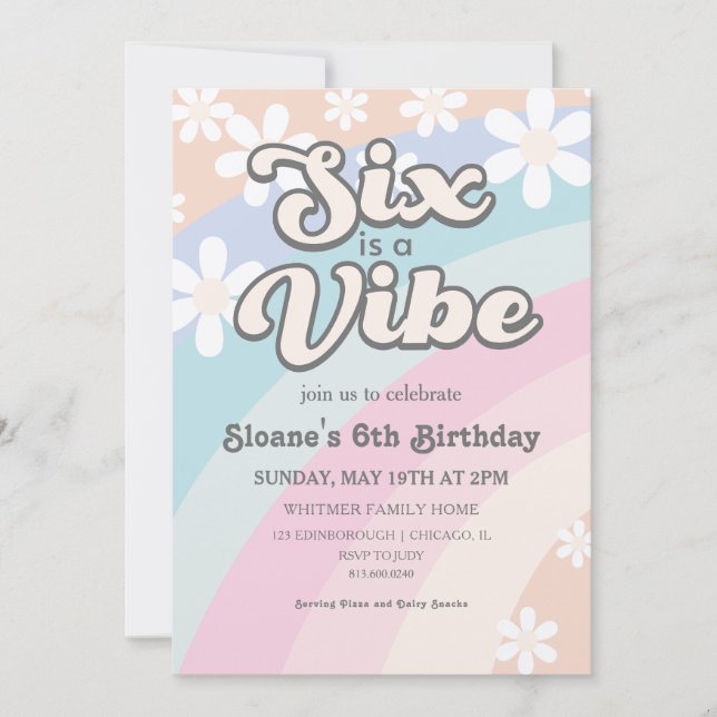 Invitation Six est une Vibe Super Retro Rainbow Daisy (Devant)