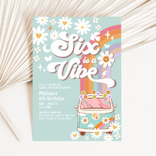 Invitation SIX est Vibe Daisy Rainbow Super 6e anniversaire