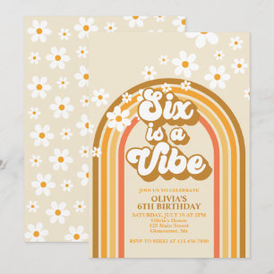 Invitation Six est Vibe Retro Rainbow Super 6e anniversaire
