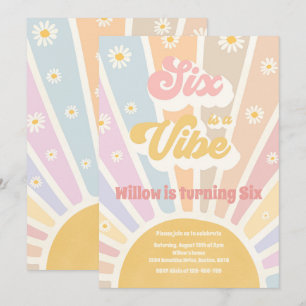 Invitation Six Is A Vibe Boho Sunshine 6e fête d'anniversaire