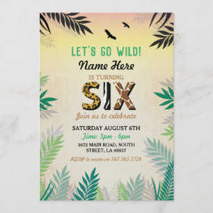 Invitation Six Jungle 6e anniversaire Safari ZOO Wild