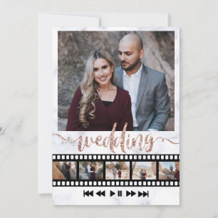 Invitation Six Photos Collage Rose   Gold Parties scintillant