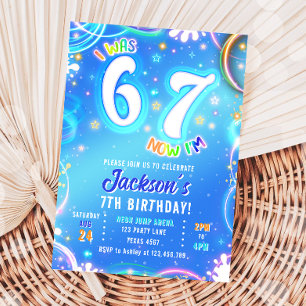 Invitation Six Seven 6 7 Neon Glow Groovy Space Garçon Annive