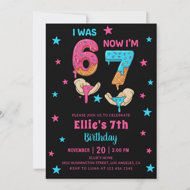 Invitation Six Seven Girl Birthday (Devant)